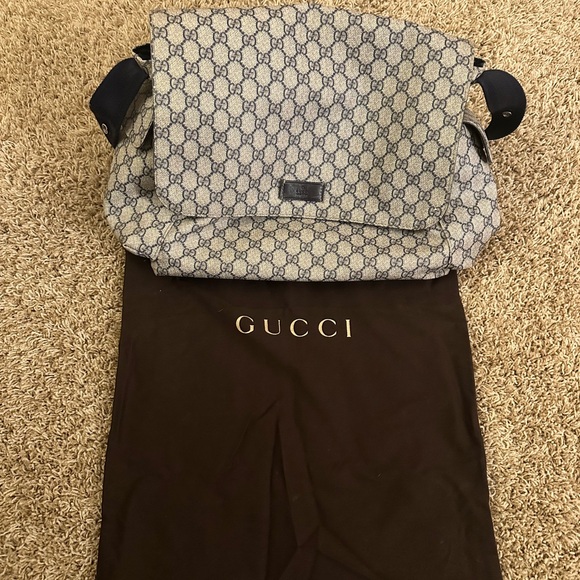 Gucci GG Supreme Canvas Diaper Baby Bag Beige & Navy Crossbody Large Authentic - Picture 1 of 9